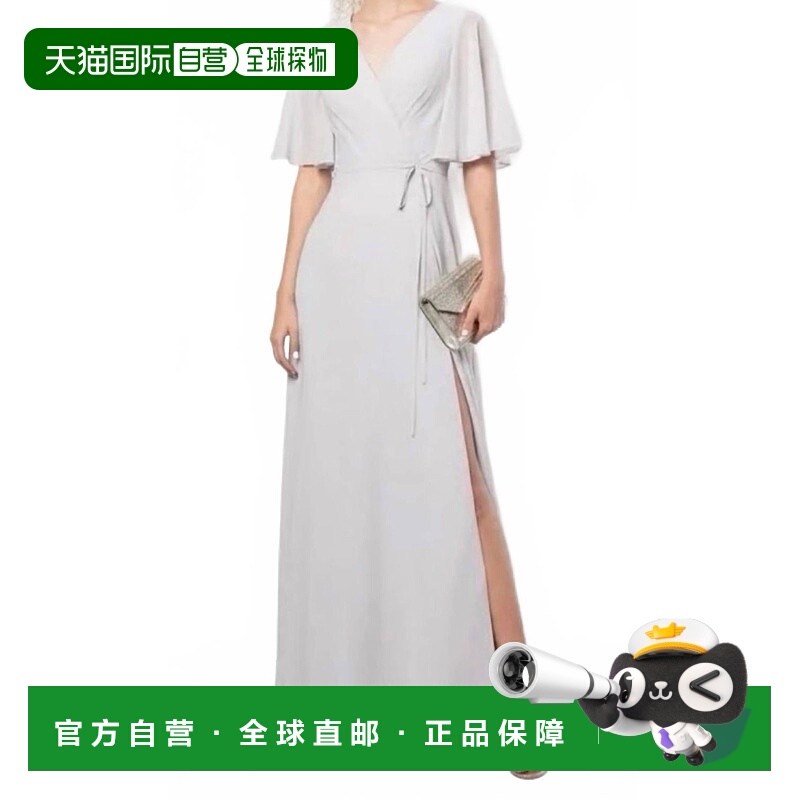 自营marchesa notte伴娘罗马垂袖后镂空裹身礼服，鸽灰色-鸽灰色