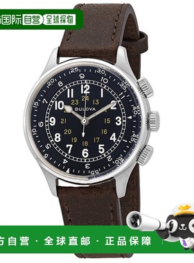 自营Bulova A-15 Pilot Automatic Leather Mens Watch - brown