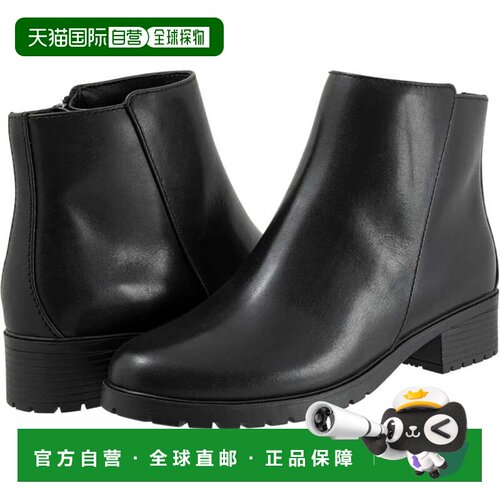 自营Trotters Margo短靴女式黑色皮革侧拉链踝靴ZOGG2900-黑色 美