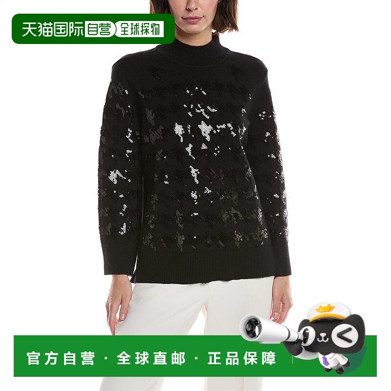 自营Anne Klein亮片Houndstooth立领毛衣-黑色 美国奥莱直发,女装/女士精品,毛衣,淘宝优惠券,粉丝福利购,淘宝优惠卷