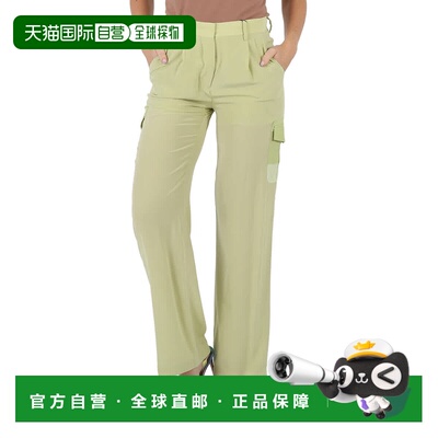 自营 Burberry女士雾绿色Nell中腰丝绸绉纱中国工装裤-雾绿色 美