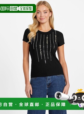 自营guessViolet Crystal Logo Tee - black 美国奥莱直发女装