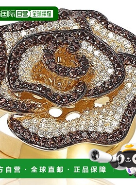 自营 Suzy Levian 金色纯银棕色和白色方晶锆石密钉花戒指 - 棕色