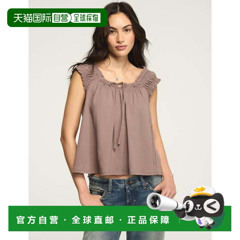 自营lucky brandLucky品牌女款smocckned领带前针织上衣-紫色 美