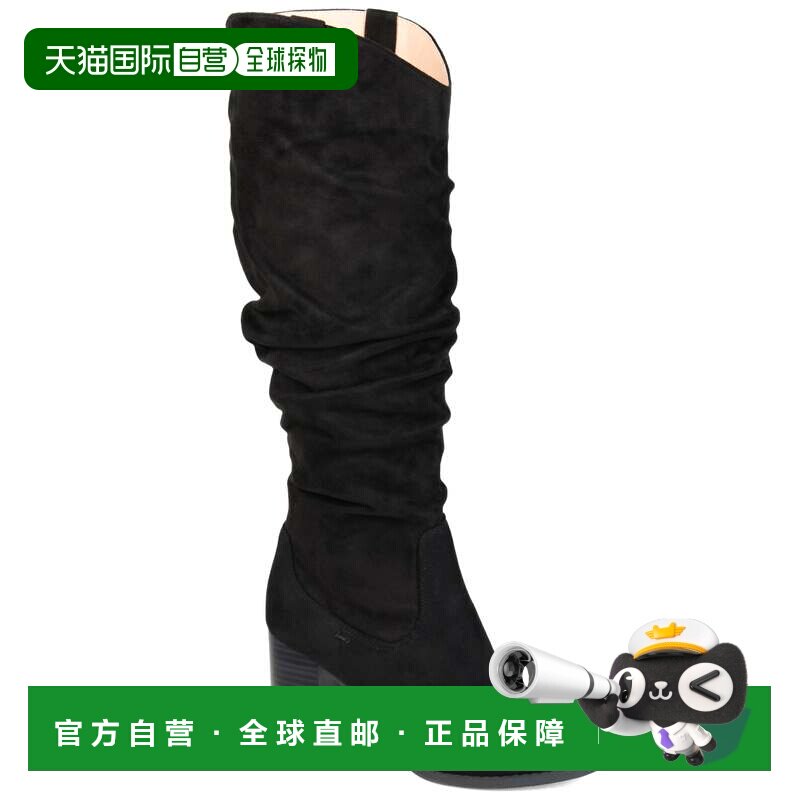 自营Journee Collection宽款小牛女靴-黑色 美国奥莱直发