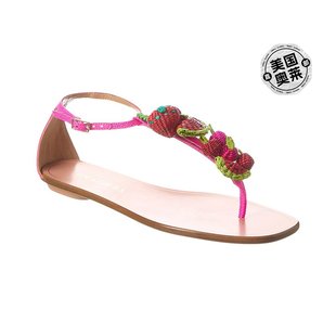 粉色 拉菲草凉鞋 Punch Aquazzura 美国奥莱 Strawberry 直