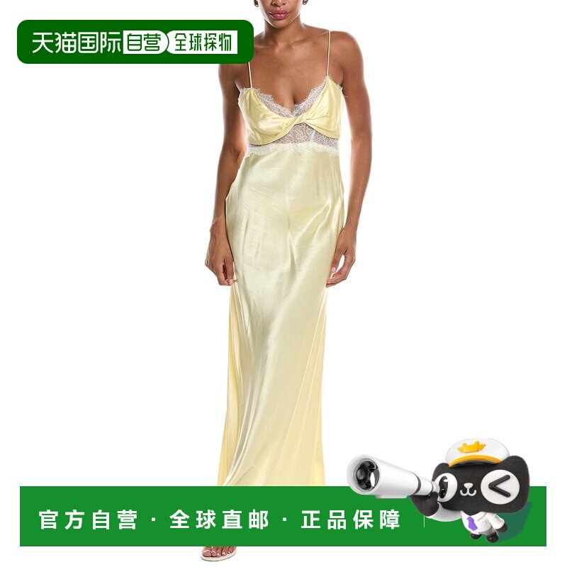 自营Bardot Taryn蕾丝细节长裙-黄色 美国奥莱性感直发连衣裙吊