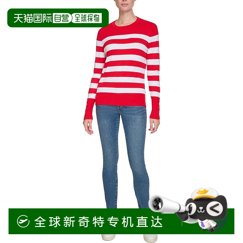 自营nauticaWomens Striped Knit Crewneck Sweater - red white
