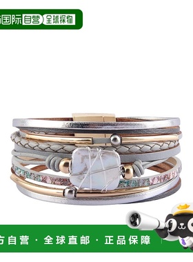 自营 liv oliver18k 金多排灰色皮革珍珠手链 - 金 美国奥莱直发