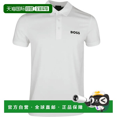 自营 Hugo Boss 男式 Paule 修身涤纶棉短袖 Polo 衫，白色 - 白