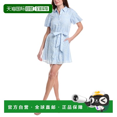 自营Sam Edelman Puff Sleeve Eyelet Shirtdress - blue 美国奥
