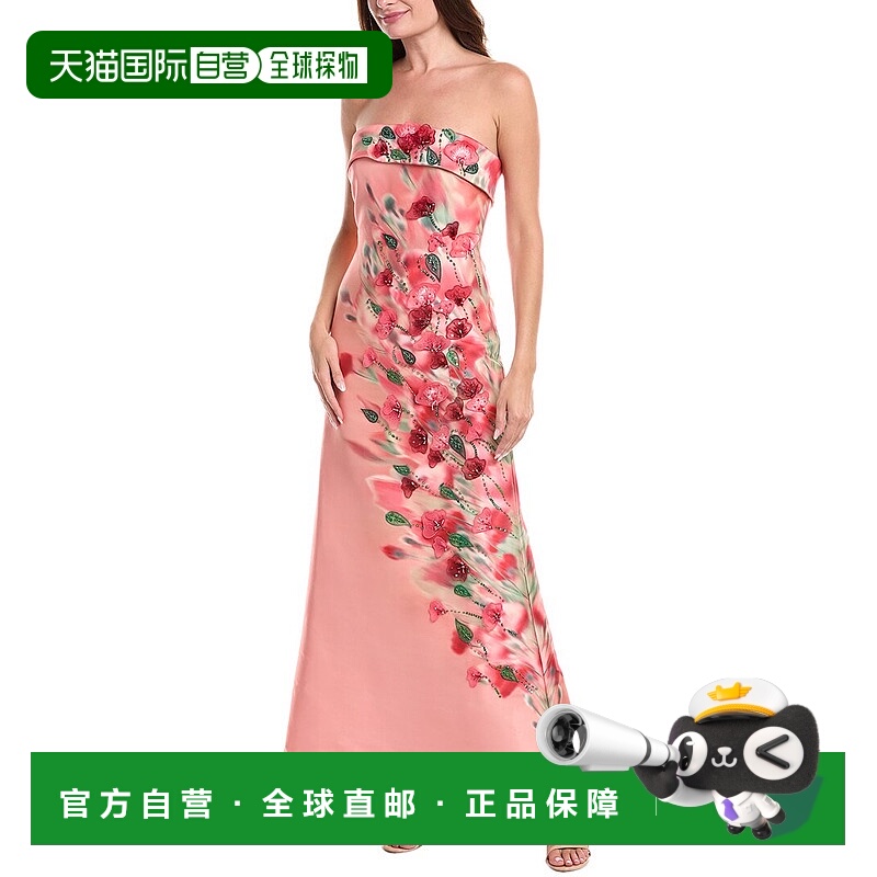 自营Badgley Mischka串珠和贴花礼服-红色 美国奥莱直发