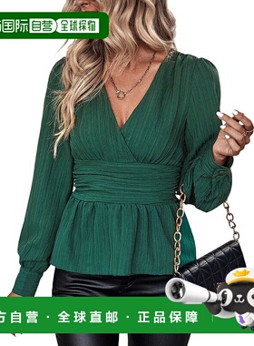 自营 Sarah Woodz Blouse - green 美国奥莱直发长袖泡泡袖上衣