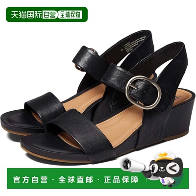 自营Sofft Vaya Sandals Women's Black Leather Open Toe Wedge
