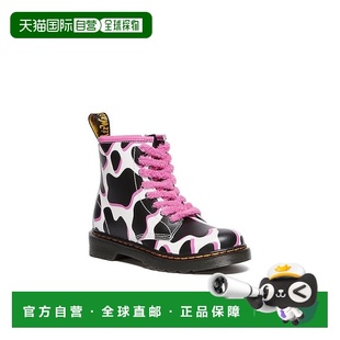 自营Dr. Martens 1460 Kids Black White Pink Cow Print Patent
