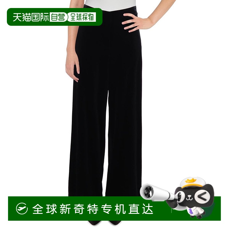 自营 tahari asl女式口袋天鹅绒阔腿长裤-黑色 【美国奥莱】直发