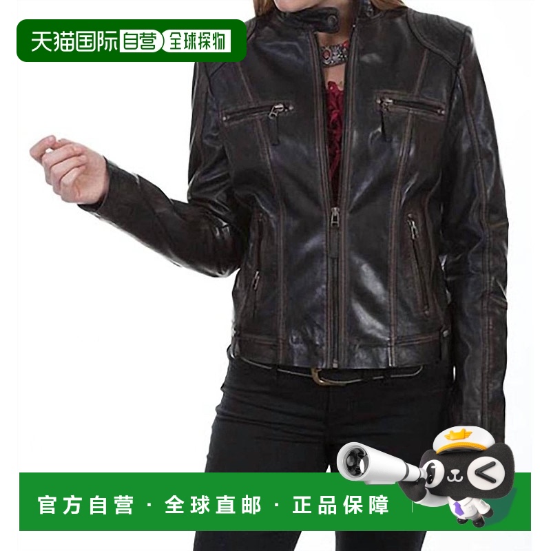 自营 scully女式复古羊皮皮夹克黑色-黑色 美国奥莱直发