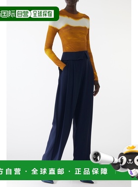 自营jason wupleat front pants with foldover waistband - navy