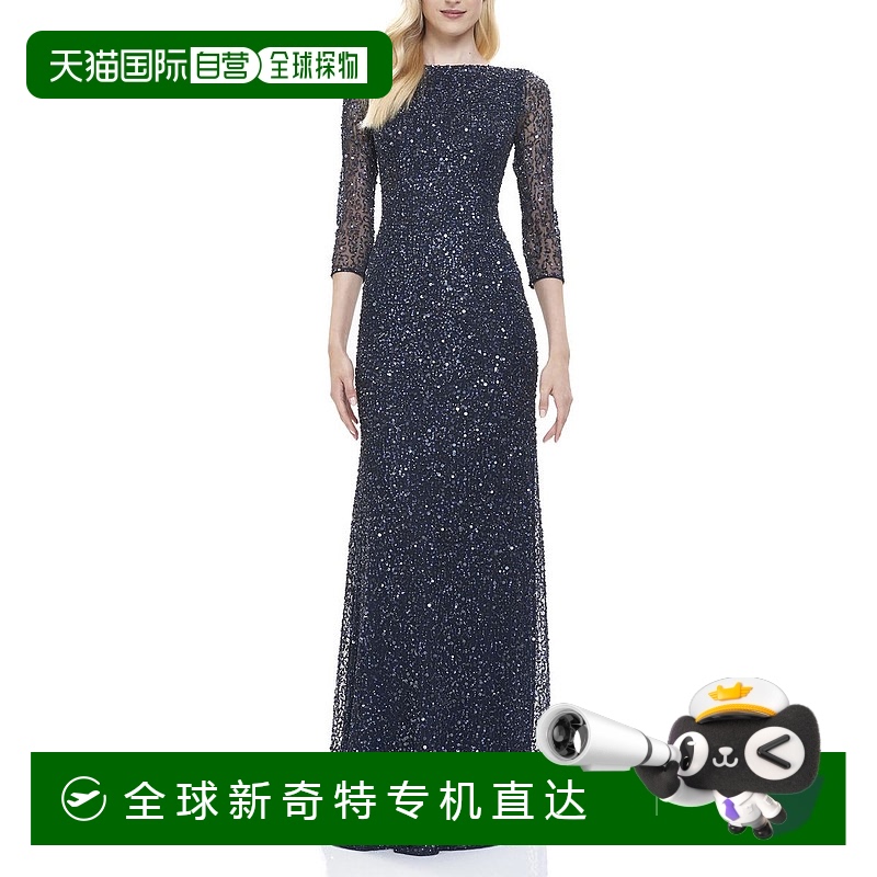 自营theia女式长款亮片晚礼服-午夜 【美国奥莱】直发服饰