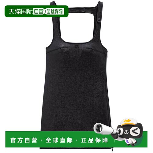 自营courregesStretch-Cotton Faux Leather Shift Dress - black
