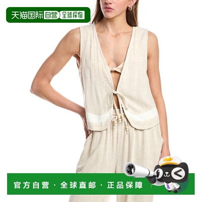 自营Vintage Havana Linen-Blend Tie Front Top - brown 美国奥