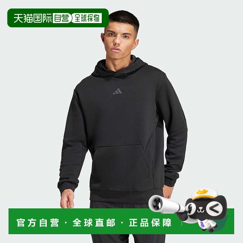 自营adidas阿迪达斯男式训练连帽衫-黑色 美国奥莱直发卫衣