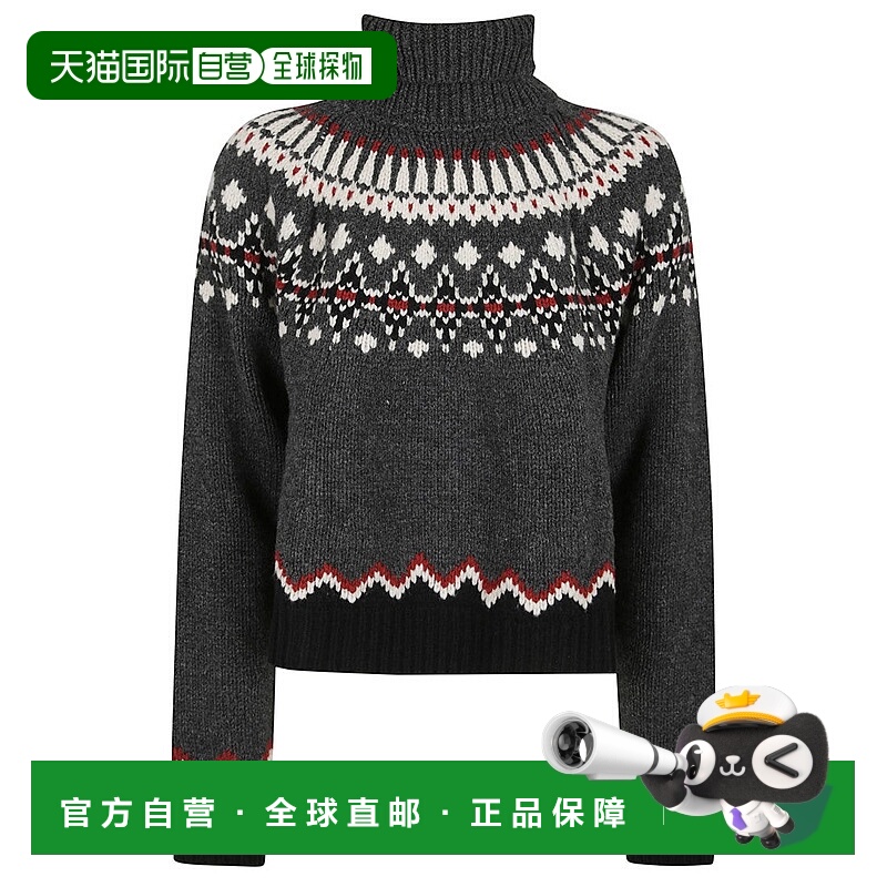 自营alanui带有几何图案的剪裁纯羊毛毛衣-黑色 美国奥莱直发