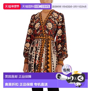 自营FARM Rio Tapestry Garden Multicolor V Neckline Mini Dres