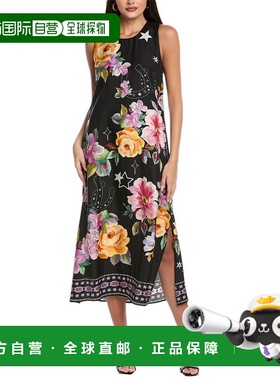 自营Johnny Was Karolina丝绸混纺茶长连衣裙-黑色 美国奥莱直发