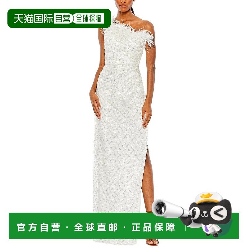 自营 Mac Duggal A-Line礼服-白色 美国奥莱直发一字肩连衣裙长裙