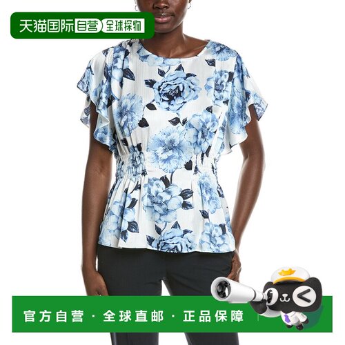 自营Anne Klein Flutter印花衬衫-蓝色 美国奥莱直发