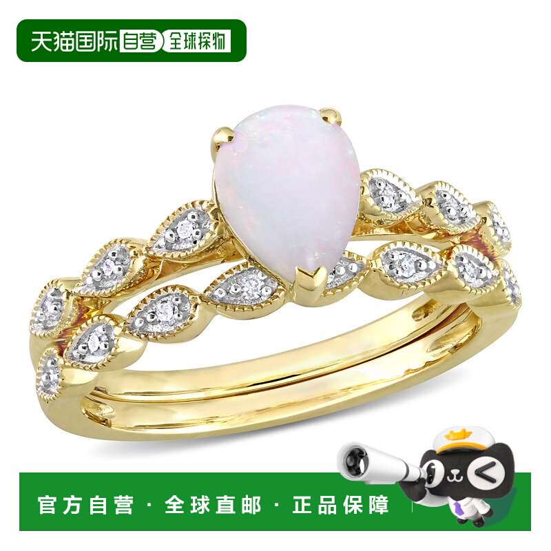 自营 mimi & max3/5 CT TGW 蛋白石和钻石口音复古设计新娘戒指套
