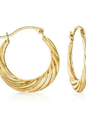 自营Ross-Simons 14kt 黄金 Twisted Hoop 耳环 - 黄色 美国奥莱