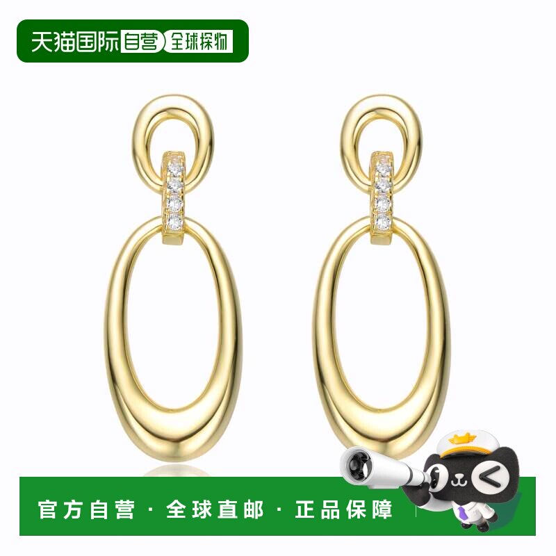 自营 geneviveGV 纯银 14k 黄金镀方晶锆石长方形链条吊坠耳环 -​