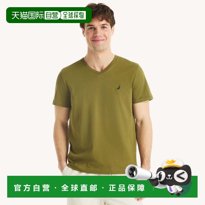 自营Nautica男式优质棉V领T恤-橄榄色斗篷 美国奥莱直发
