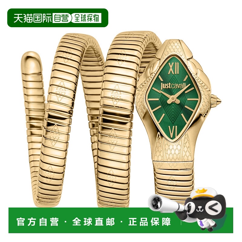 自营JUST CAVALLI Womens's Snake Watch, Gold Color Case, Dark