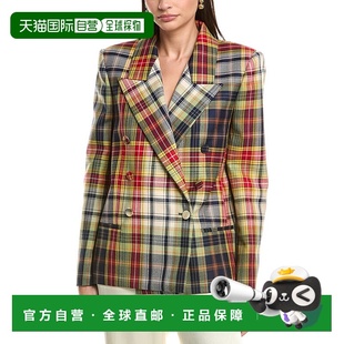 Lined 美 blue Jacket Wool Silk Plaid Renta 自营Oscar