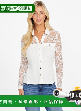 自营guessKendra Lace Top - off white 美国奥莱直发女装上衣