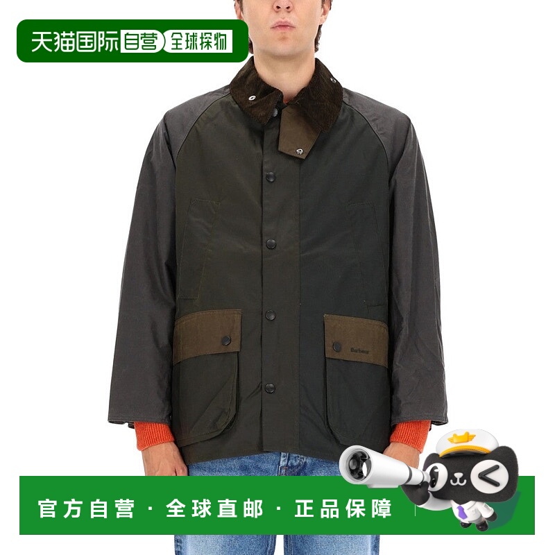 自营barbourPatchwork Design Waxed Jacket With Corduroy Colla