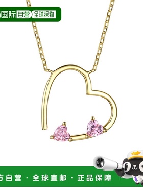 自营 genevive14k 镀金纯银带粉红色钻石方晶锆石开口心形分层项