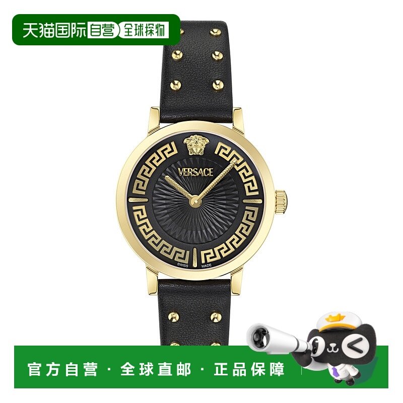 自营versaceGreca Fortuna Leather Watch - black/gold/black 美