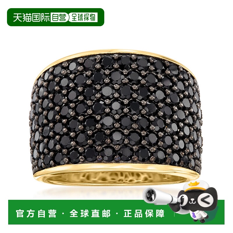 自营 Ross-Simons 18kt 黄金镀在银上镶嵌黑色尖晶石戒指 - 黑色