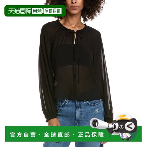 自营Bardot Landen休闲衬衫-黑色 美国奥莱直发性感泡泡袖