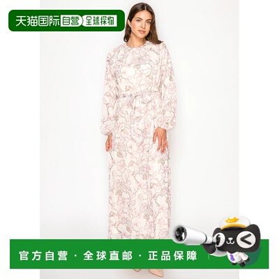 自营yal new yorkPink Floral Maxi Dress with Ruffle Neckline