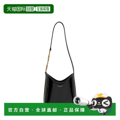 自营Saint Laurent漆皮Rendez-Vous迷你Hobo-黑色 美国奥莱直发