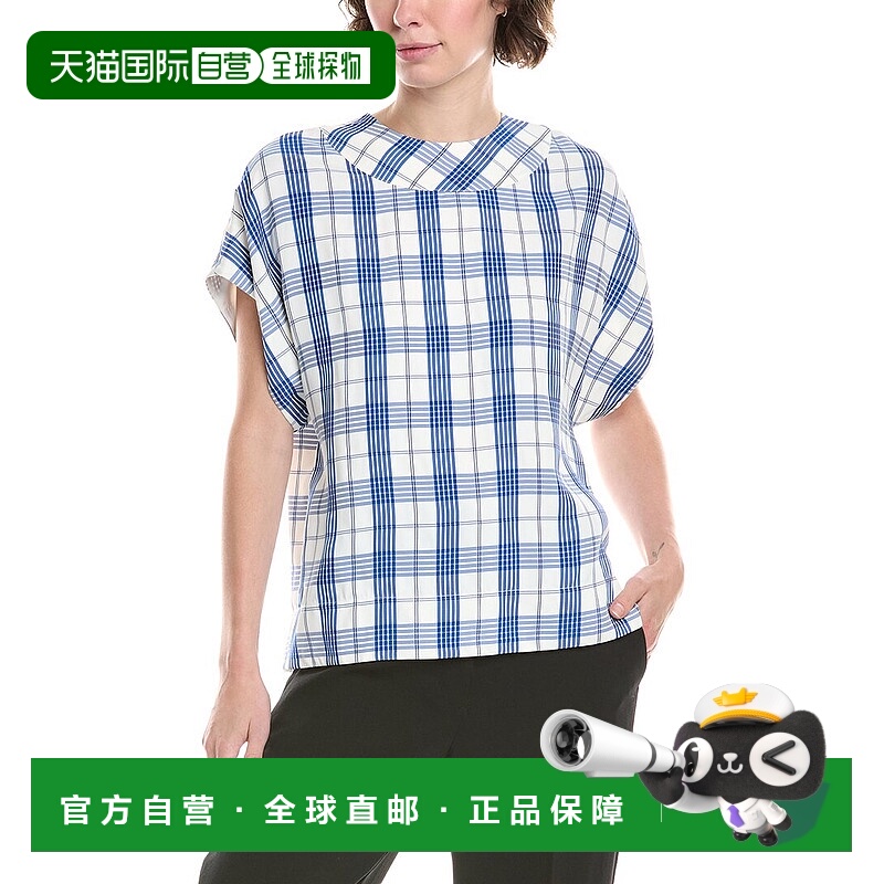 自营 st. john圣约翰Drapey格子上衣-蓝色 美国奥莱直发