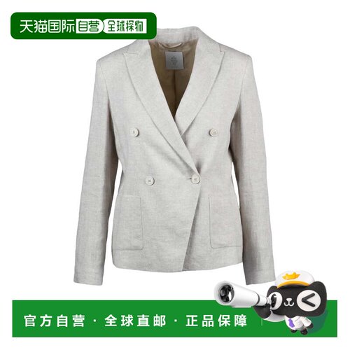 自营eleventyWhite Double-Breasted Linen Viscose Jacket - whi