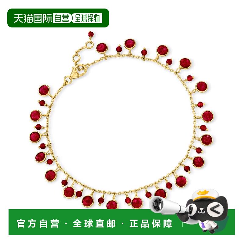 自营Ross-Simons 18kt 金镀在纯银上红宝石吊坠脚链 - 9 英寸 美