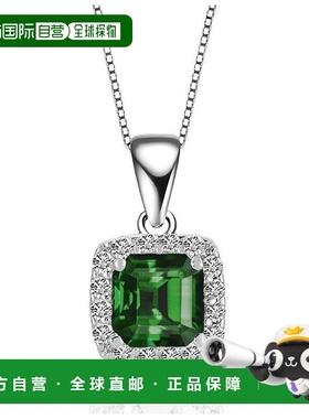 自营 genevive纯银镶彩色方晶锆石阿斯切方形框架吊坠项链 - 绿色