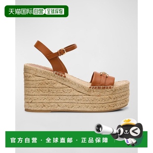 女士 versace 涼鞋 美國直郵 坡跟范思哲草編編織真皮尖頭